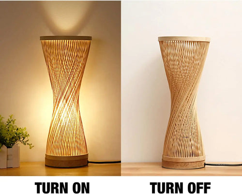 JOYINLED Japanese Style Bamboo Table Lamp 15x35CM Handmade Spire Vase Desk Light E27 Bedside Lamp for Bedroom Study EU/US Plug