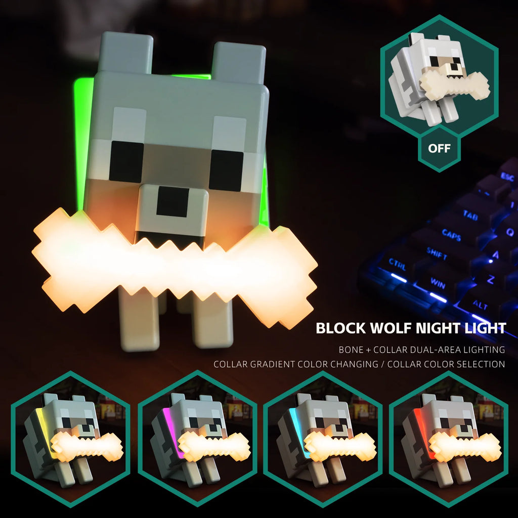 MC Game Cute Wolf Dog Night Light RGB Officially Licensed Decor And Desk Lamp For Gaming Room Or Kids And Bedroom