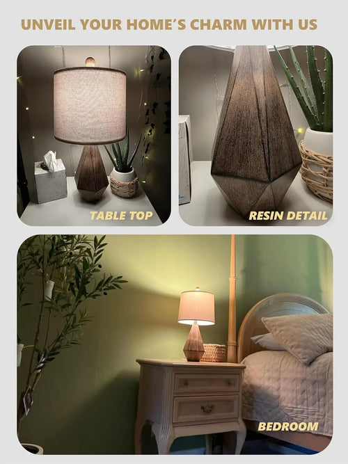 20.25" Retro Farmhouse Table Lamp Set of 2 - Rustic Linen Bedside Nightstand Lamps for Living Room, Bedroom, Office